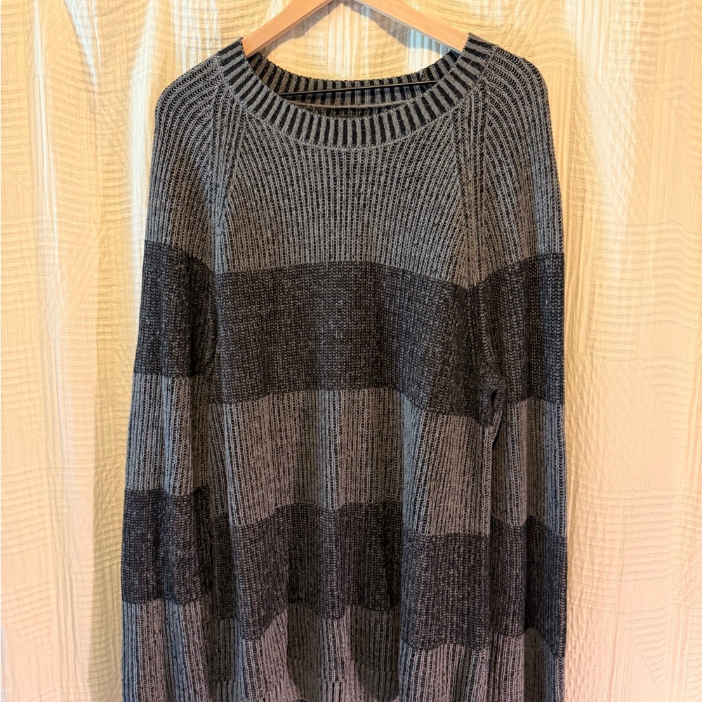 INC International Concepts Men's Charcoal and Black Striped Crewneck Sweater